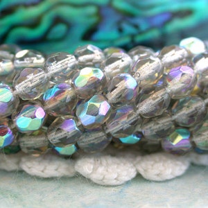 4mm Firepolished , Czech Glass Fire Polished Beads, Black Diamond AB, Czech Glass Beads, Fire Polished Beads, Faceted Beads  CZ-403