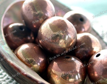 10 ~ 18mm Copper Round Copper Beads, Handcrafted Rustic Hollow Copper Beads, Large Hole Beads, Macramé Beads MB-091