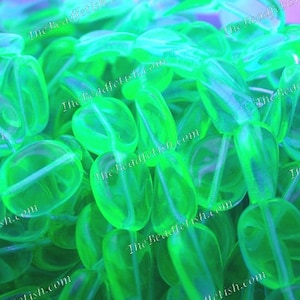25 UV Beads, Black Light Beads, Twisted Flat Oval Black Light Beads, Green/Blue Czech Glass Beads, Party Beads CZ-694 image 1