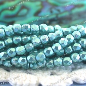 2 Strands ~ 2mm Fire Polished Beads, 100 Pieces Czech Faceted Glass Beads, Saturated Metallic Island, Metallic Aqua Blue Beads  CZ-672