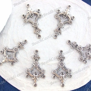 Antique Silver Stampings, Floral Filigree Links, Vintage Style Earring Findings Antique Silver Plated Brass Stampings, Made in USA ~ STA-578