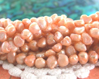 Last Strand ~ 35" Extra Long Destash Fresh Water Pearl Beads, Light Orange Fresh Water Potato Pearls, Destash Supplies DS-FWP-020