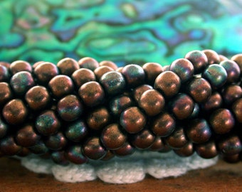4mm Druks, Jet - Matte Bronze Vega Beads, Czech Glass Druks, Round Glass Beads, Druk Beads CZ-462