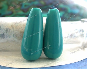 2 ~ 24 x 10mm Vintage West German Opaque Dark Turquoise Pressed Glass Teardrop Beads, Old Glass Beads VB-846