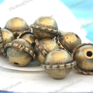 10 ~ 11mm Decorative Brass Beads, Handcrafted Hollow Lightweight Metal Beads, Large Hole Beads, Macramé Beads, Hollow Brass Beads MB-108