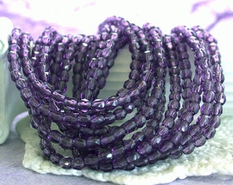 2 Strands ~ 100 Pieces 3mm Fire Polished Beads, Czech Glass Beads, Faceted Glass Beads, Tanzanite Purple Beads CZ-108