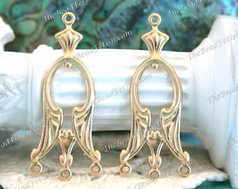 4 Pieces ~ Raw Brass Stampings, Vintage Art Deco Style Earring Findings Brass Stampings, Made in USA ~ STA-1027