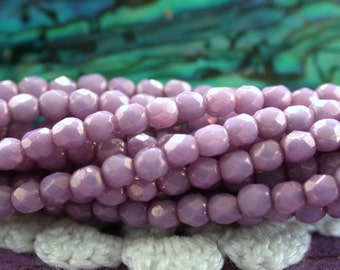 2mm Fire Polished Beads, Czech Glass Fire Polished Beads, Czech Glass Beads, Faceted Glass Beads, Luster Opaque Lilac Beads  CZ-610