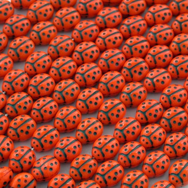 Czech Glass Beads, Czech Glass Ladybug Beads, Orange Ladybug Beads, Orange Ladybugs, Ladybug Beads, Ladybugs CZ-075