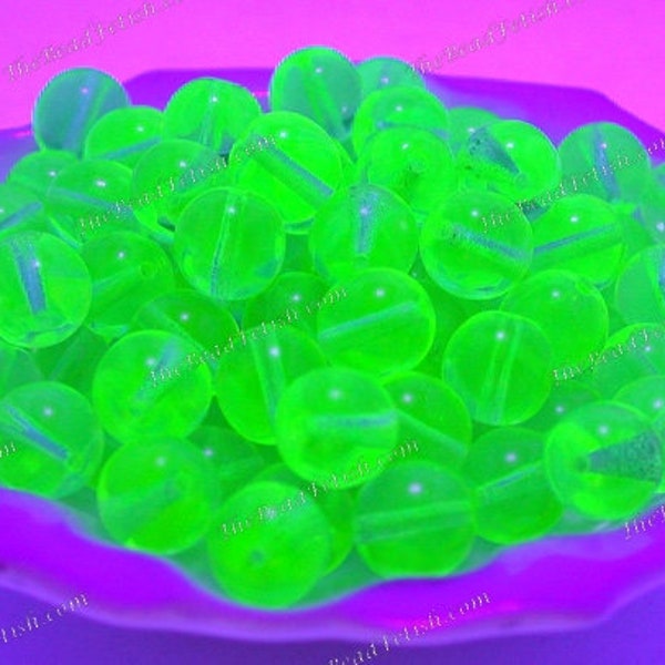 25 Loose ~10mm Round UV Black Light Beads, Vaseline Glass Beads, Uranium Glass Beads, Czech Glass Druks, Round Glass Beads CZ-1080