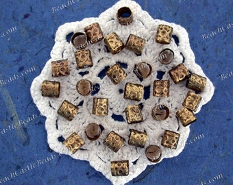 30 ~ Brass Beads, Brass Tube Beads, Metal Beads, Large Hole Beads, Macrame Beads MB-008