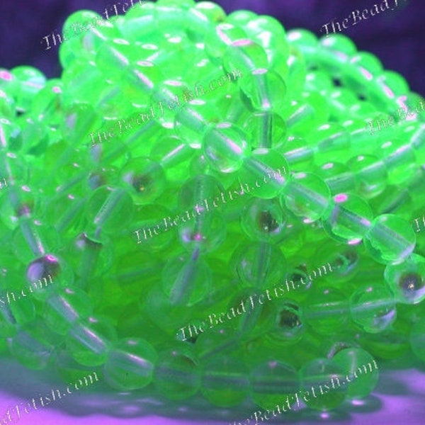 UV Beads, 6mm AB Black Light Druk Beads, Uranium Glass Beads, Czech Glass Druks, Round Glass Beads, Party Beads, Druk Beads CZ-711