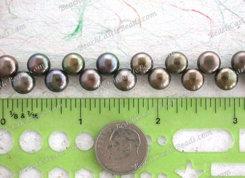 Green Iris Pearls Destash Pearls Destash Supplies DS-946 7.5 x 5mm Olive Green Iris Fresh Water Button Pearls