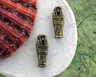 2 ~ Vintage 1990's Brass Ox Plated Lead Free Pewter King Tut Pharaoh Beads, Antique 1920's Glass Bead Reproductions, Made in USA  VPB-003-AB