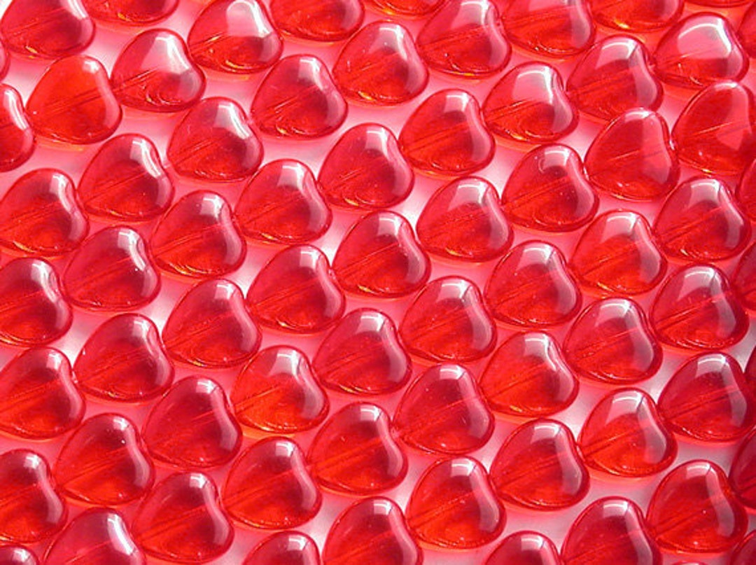25 Heart Beads 10 X 10 Mm Red Heart Beads Czech Glass Etsy