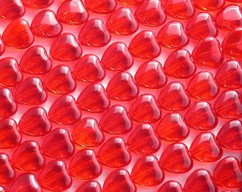 25 ~ Heart Beads, 10 x 10 mm Red Heart Beads, Czech Glass Heart Beads, Siam Ruby Heart Beads, Red Hearts CZ-058