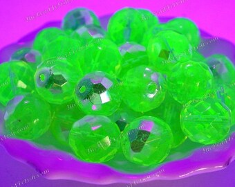 6 Loose ~ 14mm Vintage 1990's UV AB Black Light Beads, Czech Faceted Fire Polished Beads, Vaseline Glass Uranium Glass Beads  CZ-1077