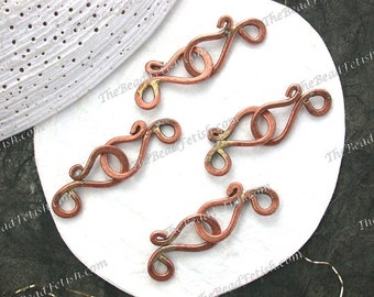 4 Sets ~ Hook Clasps, Hand Crafted Clasps, Copper Clasps, Rustic Boho Macrame' Findings, Handmade Copper Clasps  FIN-037