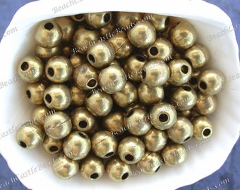 50 ~ 6mm Round Brass Beads, Handcrafted Hollow Lightweight Metal Beads, Large Hole Beads, Macramé Beads  MB-023-50