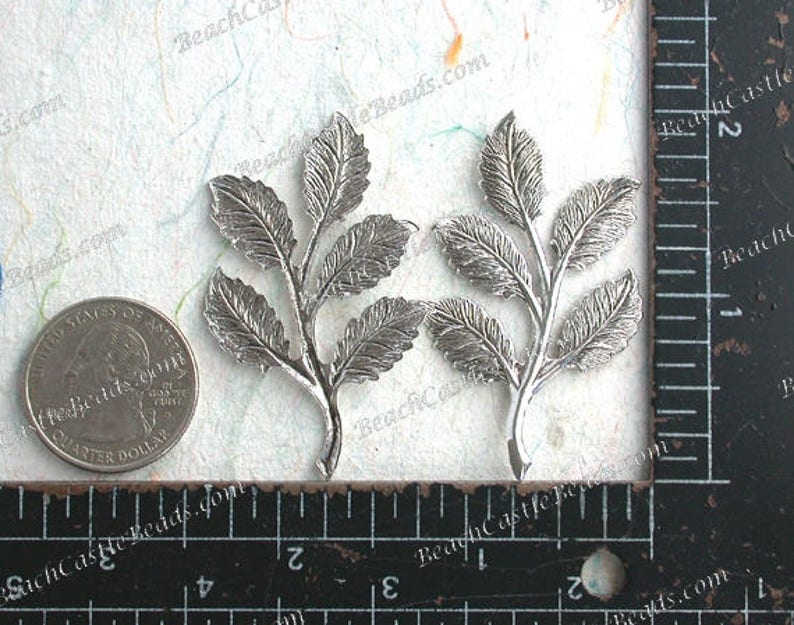 Antique Sterling Silver Plated Brass Leaf Stampings Vintage Style Hat Making Wedding Hair Crafts Collage Made in USA Silver Leaves STA-466 image 3