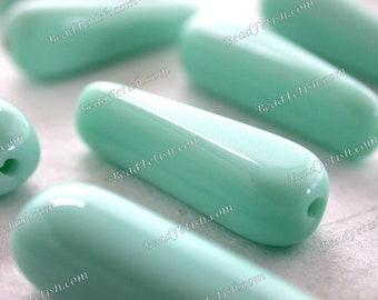 4 ~ 21 x 6mm Vintage West German Seafoam Green Pressed Glass Flattened Rounded Teardrop Beads, Old Green Beads VB-047