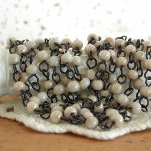 5 Feet ~ Glass Beaded Chain, Chain, Bead Chain, Rosary Chain, Jewelry Chain, Ivory Luster Rosary Chain, Black Ox Chain CHN-112