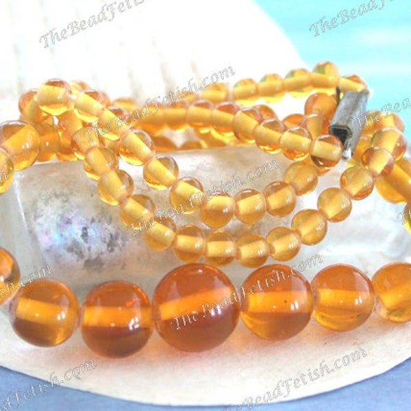 Vintage 1930's Glass Beads, Vintage Bohemian Topaz Wound-Spun Lampwork Glass Beads, Vintage Handmade Golden Topaz Glass Bead Necklace VB-473