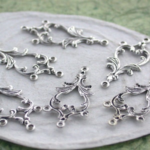 Antique Sliver Stampings, Earring Findings, 4 Loop Links, Connectors, Antique Silver Plated Brass Stampings STA-142