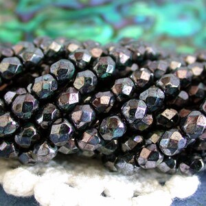 2 Strands 100 ~ 4mm Czech Fire Polished Beads, Czech Glass Beads, Faceted Glass Beads, Gunmetal Beads, Hematite Color Beads CZ-054