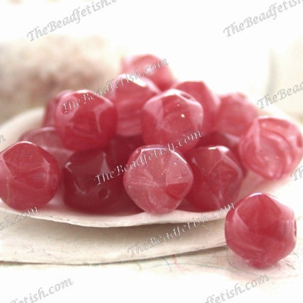 16 ~ Vintage Givre Pink Ruby & Clear Pressed Glass Faceted Beads, Two-Toned Tumbled Rough Cut Vintage Beads, Old Glass Beads VB-309