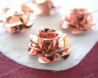 2 ~ Rose Gold Flowers 3-D Hand Riveted 13mm Flowers Vintage Style Craft Supplies Jewelry Supplies Made in USA Wedding Supplies STA-390