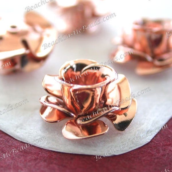 2 ~ Rose Gold Flowers 3-D Hand Riveted 13mm Flowers Vintage Style Craft Supplies Jewelry Supplies Made in USA Wedding Supplies STA-390