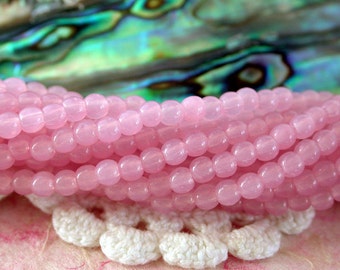 2 Strands ~ 3mm Druks, Druk Beads, Round Glass Beads, Milky Pink Czech Glass Beads, Czech Glass Druks, Pink Beads CZ-066