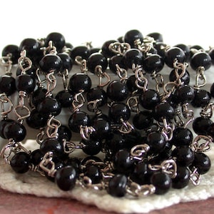 5 Feet ~ Rosary Chain, 4mm Beaded Chain, Black Bead Chain, Black Rosary Chain, Silver Plated Bead Chain, Jewelry Chain CHN-069