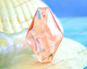 1 ~ 30 x 20 Vintage 2-Hole Roseline Pink Glass Prism, Vintage 'Rose Quartz' Glass Sun Catcher Prisms, Pink Glass Chandelier Parts  VB-381