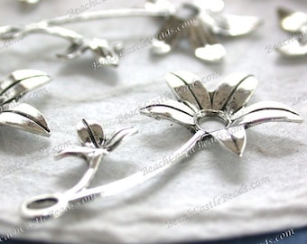 Antique Sterling Silver Plated Brass Flower & Leaf Stampings Vintage Style Hat Making Wedding Hair Crafts Collage Made in the USA   STA-368