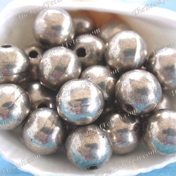 25 ~ 12mm Handcrafted Antiqued Silver Beads, Lightweight Hollow Round Metal Beads, Large Hole Macramé Beads, Rustic Boho Beads MB-121