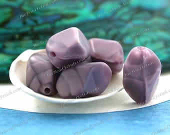 6 ~ Vintage West German Matte Frosted Purple Opal Pressed Glass Beads, Old Glass Beads  VB-851