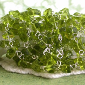 5 Feet ~ Destash Chain, Wire Wrapped Beaded Chain, Peridot Green Glass Chip Bead Chain, Jewelry Chain, Destash Supplies DS-CHN-068