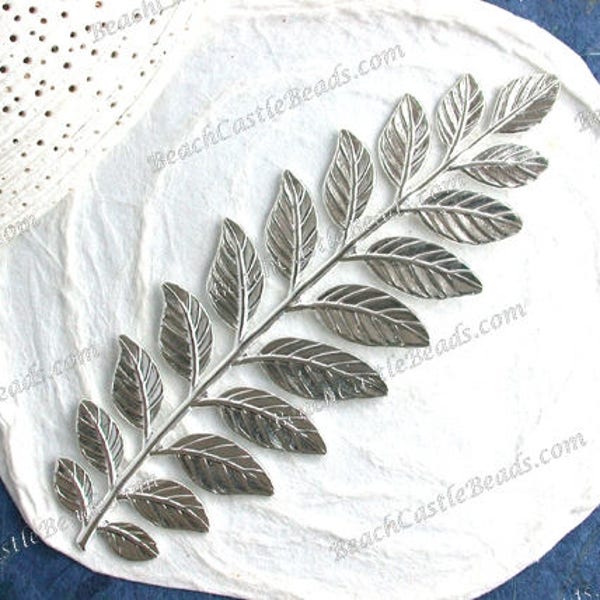 Large Bright Sterling Silver Plated Brass Leaves 89 x 32mm Multi-Leaf Vintage Style Hair Wreath Tiara Crown Supplies Made in USA STA-529