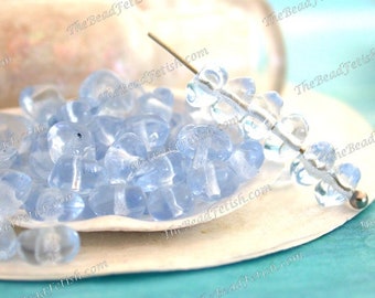 50 ~ Vintage Bohemian Light Sapphire Blue Glass Beads, Pressed Glass Vintage Beads, Vintage Wavy Flat Nugget Light Blue Spacer Beads VB-566