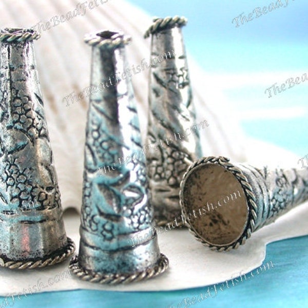 Nickle Silver Cones, 28mm Hand Stamped Decorative Antiqued Nickle Cones, Hand Crafted Large Rustic Cones, Hand Made Findings  FIN-040