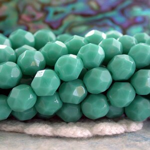 2 Strands 50 ~ 6mm Czech Glass Fire Polished Beads, Green Turquoise, Czech Glass Beads, Fire Polished Beads  CZ-396