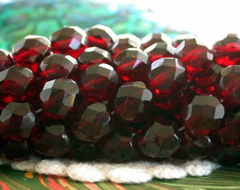 25 ~ 8mm Firepolished, Garnet, Czech Glass Fire Polished Beads, Czech Glass Beads, Faceted Glass Beads  CZ-384