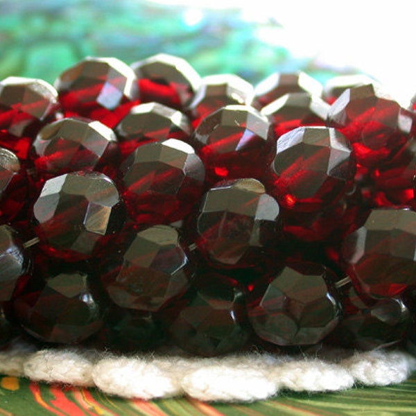 25 ~ 8mm Firepolished, Garnet, Czech Glass Fire Polished Beads, Czech Glass Beads, Faceted Glass Beads  CZ-384