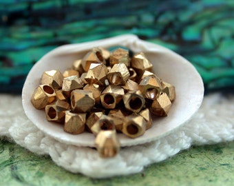 Raw Brass Beads, Brass Beads, Metal Beads, Large Hole Small Metal Beads, Spacer Beads, Diamond Cut Beads  MB-034-50