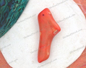 1 ~ 40 x 17mm Branch Coral Bead, Drilled Coral Pendant Burnt Orange Buttercup Yellow Coral  SP-467-05