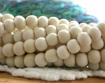 2 Strands ~ 6mm Natural White Wood Round Beads, Recycled Wood Beads NAT-233