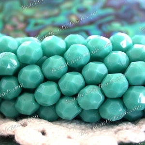 6mm Czech Glass Fire Polished Beads, Czech Glass Beads, Opaque Turquoise Fire Polished Beads CZ-638 image 1