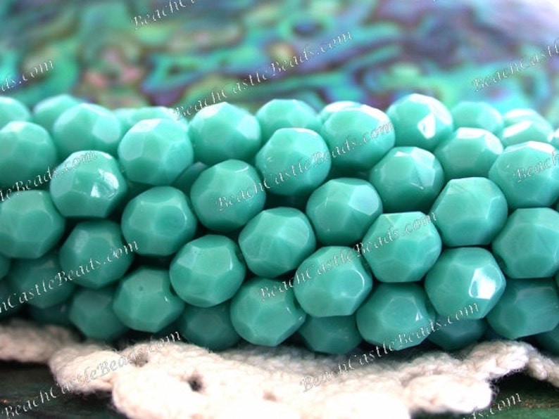 6mm Czech Glass Fire Polished Beads, Czech Glass Beads, Opaque Turquoise Fire Polished Beads CZ-638 image 1